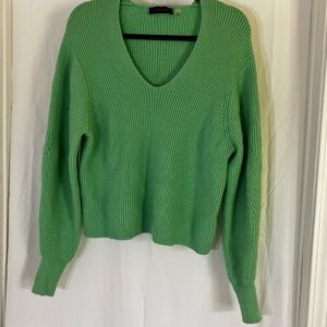 Tahari Bright Green V-Neck Ribbed Sweater